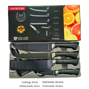 Bộ dao nhà bếp 6 miếng chống dính bao gồm lưỡi dao lượn sóng màu đen đầu bếp bằng thép không gỉ trực tiếp từ nhà máy - Product Image 6