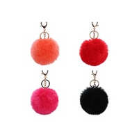 Porte-clés en fourrure synthétique de lapin, pompon moelleux, écologique, personnalisable, vente en gros, pour filles