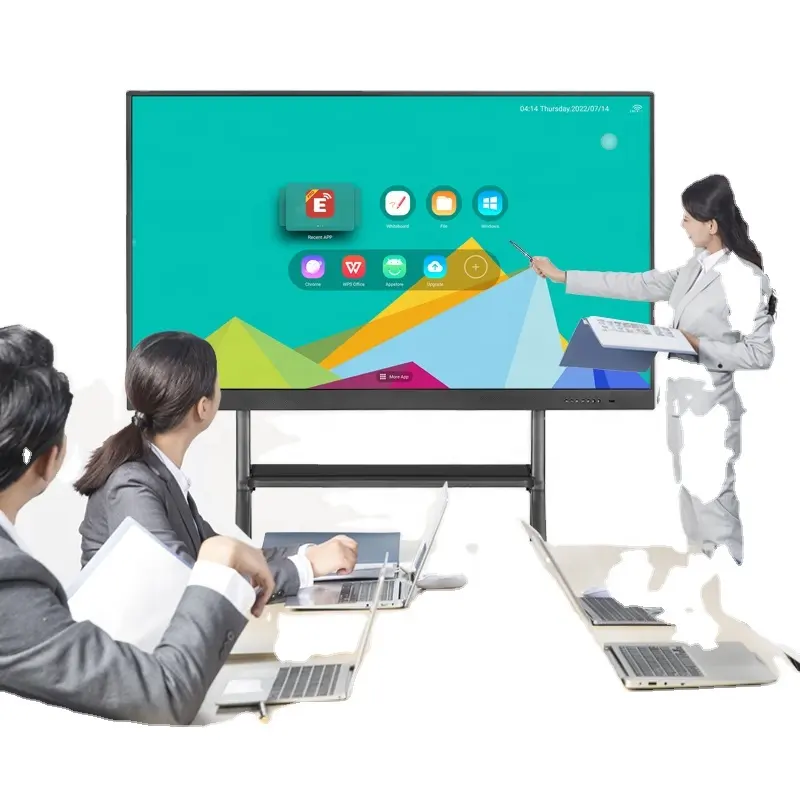 65 \" 75 \" 86 \"98''100'' นิ้ว 4K Ultra HD Touch TV แบบโต้ตอบ All-in-one จีนไวท์บอร์ดแบบโต้ตอบอุปกรณ์การศึกษาออนไลน์