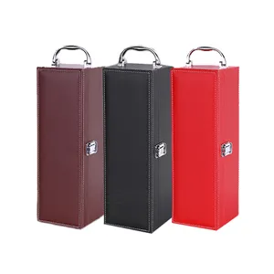 Custom Hot stamping logo PU leather wine bottle box and pu leather bottle box double and single bottle box of wine