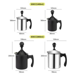 เครื่องตีฟองนมแบบมือถือโลหะ 200/400 ซีซี ความจุ 800/400 มล. พร้อมตะแกรงกรองสองชั้น สำหรับทำกาแฟ - Product Image 2