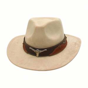 Sombrero Fedora Estilo Europeo Americano con Protección Solar para Hombre y Mujer, Sombreros Vaqueros de Primavera Verano con Banda OX para Parejas, Festival de Música - Product Image 3
