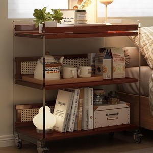 Mesa auxiliar de suelo para sofá, mesa de centro pequeña móvil para sala de estar, carrito creativo color crema, mesita de noche de lujo ligero - Product Image 3
