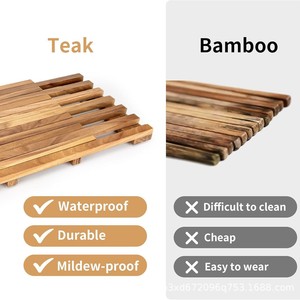 Tapis antidérapant en bois pour salle de bain, tapis de bain rétractable carré en bambou pour baignoire, idéal pour l'export. - Product Image 5