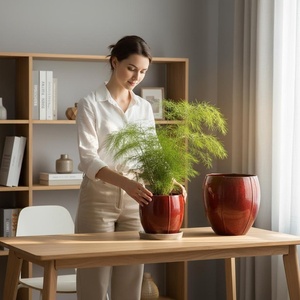 Maceta Moderna de Alta Calidad, de Barro, con Orificios de Drenaje, Acabado Esmaltado, Resistente, para Uso en Interiores/Exteriores, Jardinera de Piso - Product Image 2