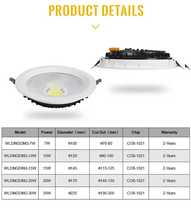 Factory indoor lighting led downlight COB recessed downlight aluminum housing 7W 15W 30W COB led downlight with double colors
