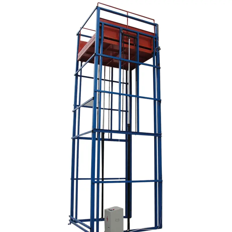 Depo elektrik kurşun demiryolu kargo asansörü hidrolik kılavuz rayı dikey malzeme mal kargo kaldırma platformu
