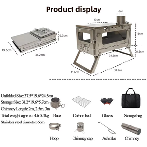 Réchaud de camping extérieur en acier inoxydable pour <span class=keywords><strong>bois</strong></span> et charbon, léger et pliable, avec fenêtre de visualisation en verre - Product Image 4