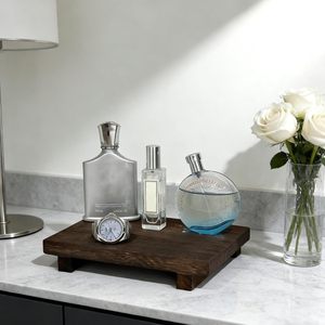 Bandeja de exhibición rectangular de madera para baño, color quemado, base de almacenamiento independiente minimalista para artículos de tocador y accesorios - Product Image 3