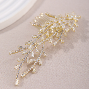 Accessoires de cheveux de mariage scintillants pour femmes, avec motifs floraux, pinces à cheveux dorées et peignes en zircon cubique - Product Image 4