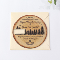Nouveau produit rond en bois invitation de mariage carte de menu cadeau de mariage sous-verre en bois avec enveloppe de haute qualité