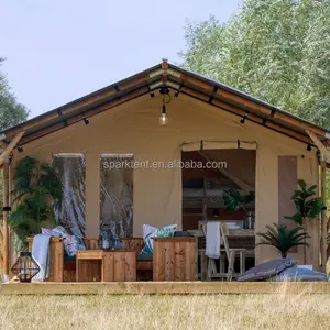 Beige Waterproof canvas tarpaulin luxury glamping outdoor living house safari tent