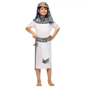 हेलोलिन कोस्प्ले पार्टी बच्चों छोटे इजिप्टियन सफेद जम्पसूट रोलीडिंग पोशाक के साथ छोटे फिरौन राजकुमार पोशाक