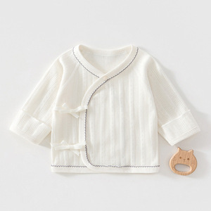 Haut kimono pour nouveau-né 0-1 mois, en coton jacquard tricoté doux, à manches longues, à nouer, sous-vêtement pour bébé, tenue quotidienne pour <span class=keywords><strong>la</strong></span> maison - Product Image 3