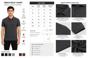 Polo de Manga Corta para Hombre, Color Gris Oscuro, Algodón Supima, Estilo Casual, Transpirable, Corte Regular - Product Image 4
