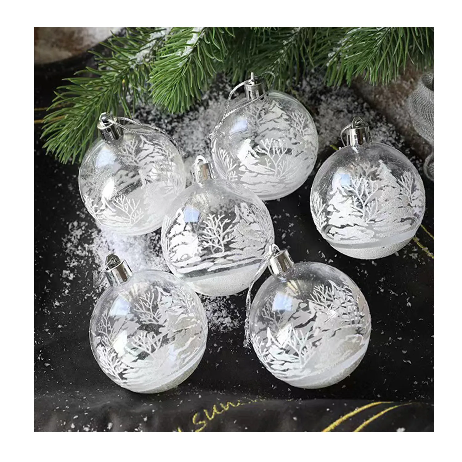 8cm透明スノークリスマスボール手作り塗装ボールクリスマスツリー飾りペンダント