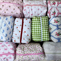 Pochette cosmétique en coton matelassé chaud avec fermeture éclair, motif dessin animé, organiseur de voyage, cadeau de Noël