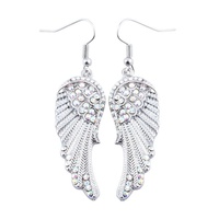 Boucles d'oreilles pendantes élégantes en forme d'ailes d'ange pour femmes, avec strass étincelants, bijoux de cosplay haut de gamme, accessoires tendance en alliage
