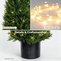 H105CM 105cm Cyprès artificiel pré-éclairé en PE, arbre bonsaï en forme de tour, 3,5 pieds, éclairage LED, écologique, en pot, pour décoration intérieure/extérieure