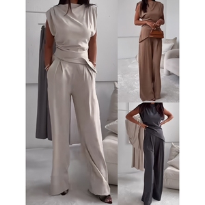 Conjunto de 2 Piezas para Mujer, Top Casual que Define la Cintura y Pantalones, a la Moda - Product Image 2
