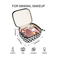 Trousse de Maquillage de Voyage Personnalisée Vintage Écologique, Motif Fil Noir et Blanc, Petite en PU avec Fermeture Éclair et Dragonne
