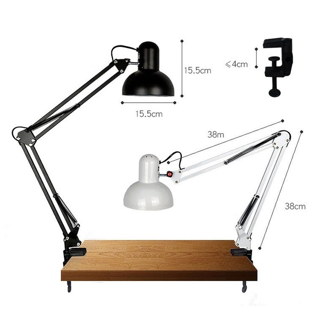 38cm Arm Length Folding Led American-style Study Reading and Work Metal Clip Long-arm Eye-protecting Desk Lamp