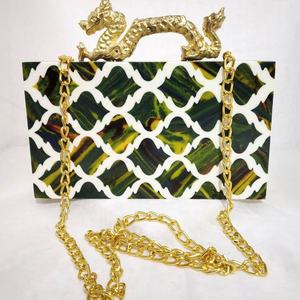 Dernier modèle de sac de soirée en bois à double poignée en résine Accessoires de mode perlés pour femmes à la mode - Product Image 1