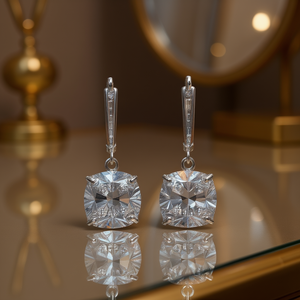 Orecchini Pendenti in Cristallo Oro Bianco con Montatura a Griffe in Argento 925, Gioielli Classici da Donna per Feste - Product Image 2