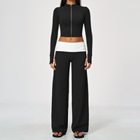 Ensemble 2 pièces OEM ODM de haute qualité pour femme : veste de sport ajustée et pantalon évasé pour l'automne et l'hiver, idéal pour la course et le fitness