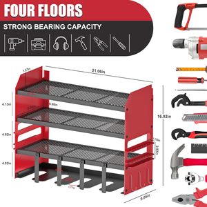 Support mural pour organisateur <span class=keywords><strong>d</strong></span>'outils électriques, support de stockage <span class=keywords><strong>d</strong></span>'outils sans fil, étagère à outils en métal robuste à 4 niveaux pour garage, <span class=keywords><strong>atelier</strong></span> - Product Image 3