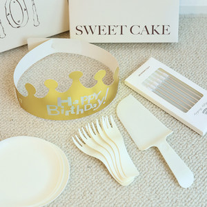 Ensemble de vaisselle française personnalisé pour gâteau d'anniversaire, couteau, fourchette, assiette, <span class=keywords><strong>film</strong></span> d'étanchéité en plastique de qualité alimentaire, haut de gamme, motif goutte d'eau, cinq-en-un - Product Image 3