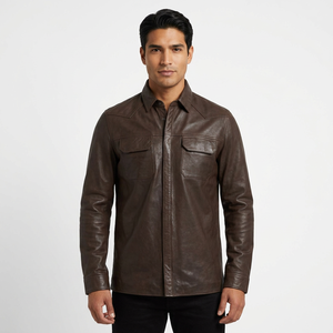 Custom Genuine Brown Leather <b>Jacket</b> <b>Men</b> Real Sheepskin <b>Slim</b> <b>Fit</b> Stand Collar Casual Biker Coats Outerwear Leather <b>Jackets</b> - Product Image 1