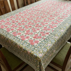 Nappe florale en coton rose et vert, couverture de table à manger imprimée, décoration de cuisine, housse de table lavable - Product Image 1