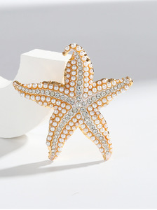 Broche de perla de cristal chapado en oro de estrella de mar de nueva moda para mujer, decoración de ropa, joyería, solapa, Pin de seguridad, regalos de Festival - Product Image 2