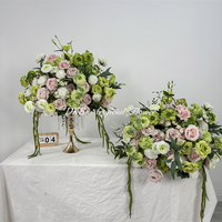 DKB Großhandel Künstliche Grüne Rosa Seidenrosen-Blumenkugel Gefälschte Seidenblumen-Kugel 60cm Tischdekoration für Hochzeitstische