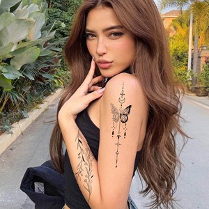 Nuovi Adesivi per Tatuaggi a Farfalla Scura, Stile Bohemien Avanzato con Stelle, Luna e Fiori, Stampa a Trasferimento d'Acqua per Decorazione Corpo Intero - Product Image 4