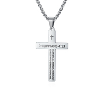 Collier en acier inoxydable de haute qualité, personnalisé, en gros, avec croix, bijoux religieux chrétiens, inspiré de la foi biblique