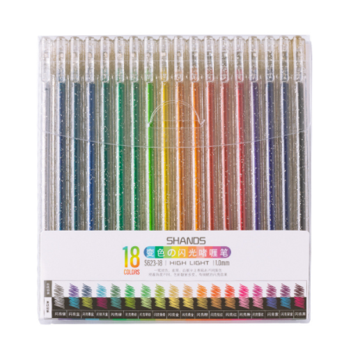 Stylo Gel Fluorescent, 1 ensemble de paillettes métalliques en plastique, 18 couleurs, pour la papeterie des filles, vente populaire