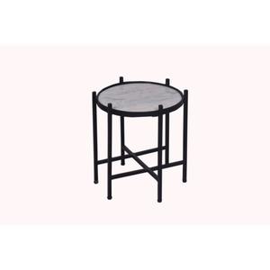 Modern Marble and Iron Side Table with <b>Black</b> Metal Legs Easy Assembly for Apartment Hotel Living Room Furniture - Product Image 5