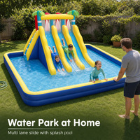Toboggan aquatique gonflable avec piscine à jets d'eau, toboggan de jardin multi-voies en PVC pour enfants et familles, jeux aquatiques en plein air