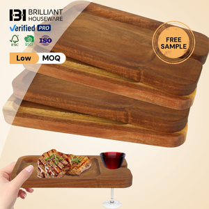 Plateau de service à cocktails en bois d'acacia BH, plateau de service pour apéritifs avec porte-verre à vin pour plateau à cocktails - Product Image 1