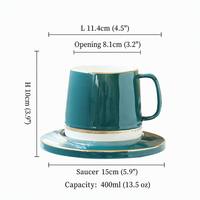 Ensemble de tasses à thé esthétique de luxe 400 ml, tasse à café et soucoupe en céramique verte nordique avec bordure dorée, cadeau d'anniversaire pour femmes, tendance