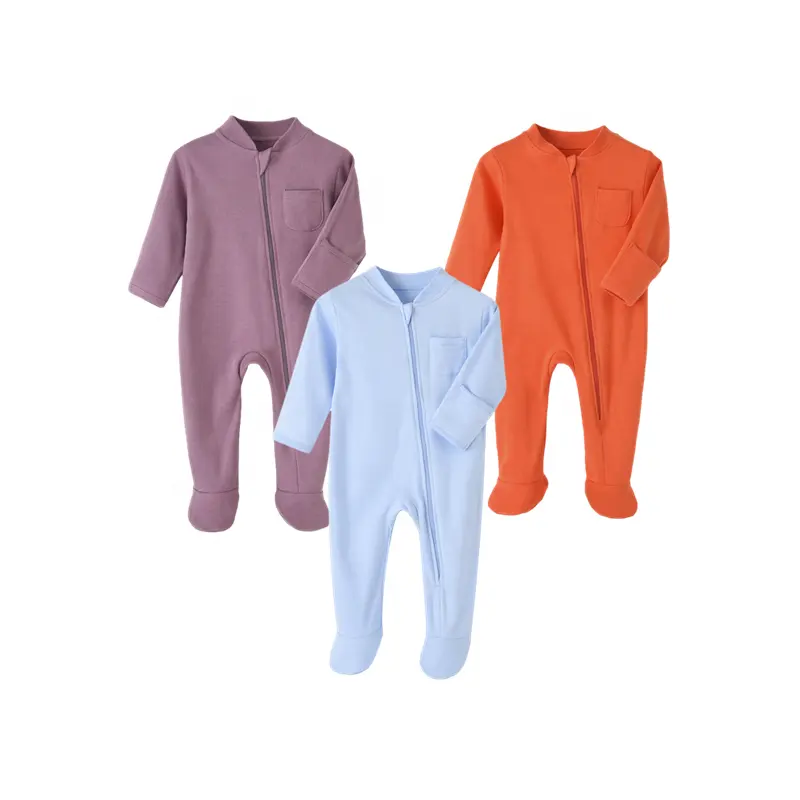 2022 Hot Selling Dual Zipper Verschluss Griff Füße Weiche Bambus Rayon Footie 0-24 Monate Baby Pyjama