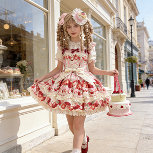Vestido JSK Lolita con Estampado de Fresas, Falda Estilo Princesa, Disfraz de Cosplay de <span class=keywords><strong>Anime</strong></span> para Mujer, Fiesta, Té - Product Image 4