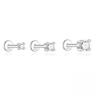 Boucles d'oreilles géométriques simples en argent sterling S925 avec moissanite 2mm/3mm/4mm triangle de pétale à quatre feuilles Cartilage percé