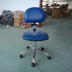 الأزرق مكافحة ساكنة قابل للتعديل الدائر بو الجلود مقعد الكروم الساق الصناعية ESD كرسي مكتب
