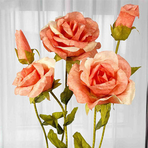 Décoration de salle de mariage en gros : Grandes fleurs géantes en papier rose rouge faites à la main pour vitrine - Product Image 5