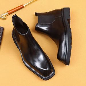 Businessmen Premium Winter Retro Chelsea Boots Thick Sole British Genuine Leather Cowhide Lining Unique Sole Design Ankle <b>Bootie</b> - Product Image 1