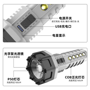Ch-23068 ไฟฉาย 186 มม. 75 มม. ไฟ LED แบบชาร์จไฟได้สำหรับใช้งานกลางแจ้งพร้อมตัวหรี่แสงสำหรับตั้งแคมป์ตกปลาเดินป่า - Product Image 4