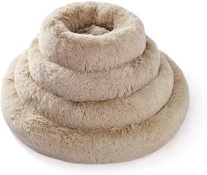 2025 Beige Luxe Pluizig Huisdier Bed Grote Bank Solide Moderne Groothandel Hoge Kwaliteit Donut Nieuwigheid Nepbont Sofa Voor Honden Kalmeren - Product Image 1